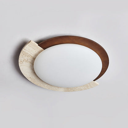 Modern Geometrisk LED Taklampa i Trä och Marmor – Retro Plafond för Inomhusbelysning