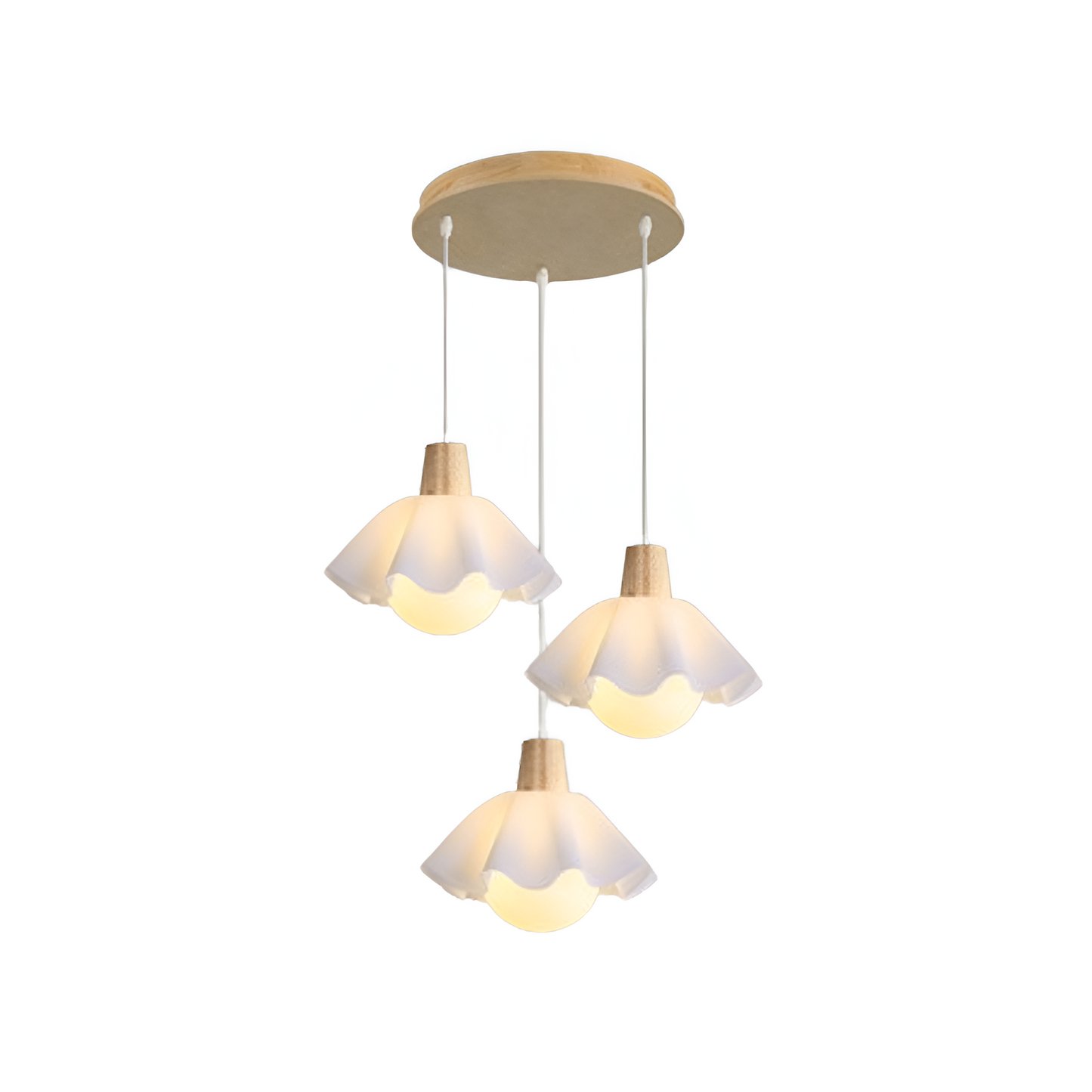 Nordisk pendellampa i trä med blomformad design och LED för matsal sovrum och vardagsrum