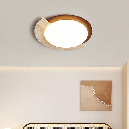 Modern Geometrisk LED Taklampa i Trä och Marmor – Retro Plafond för Inomhusbelysning