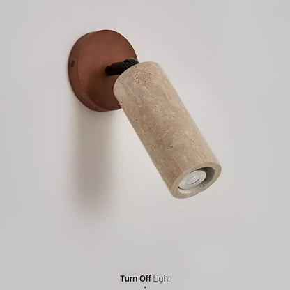 Justerbar Vägglampa i Travertin och Trä – Retro LED Lampa med Naturlig Design för Vägg eller Tak