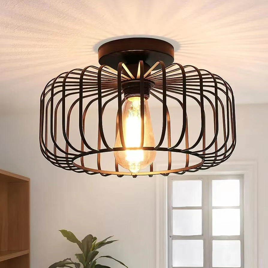 Industriell Taklampa i Metall – Birdcage Plafond i Modern Retrodesign för Matsal och Korridor