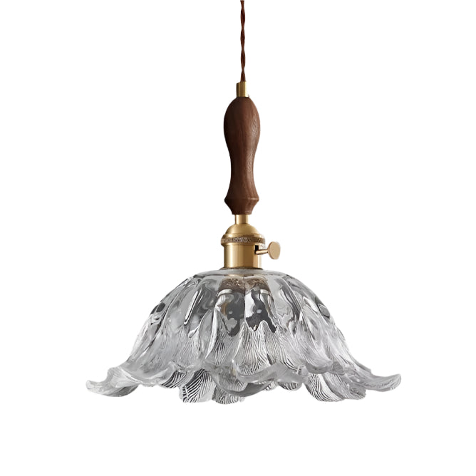 Fransk retro blomformad glaspendel i koppar med justerbar höjd 150 cm