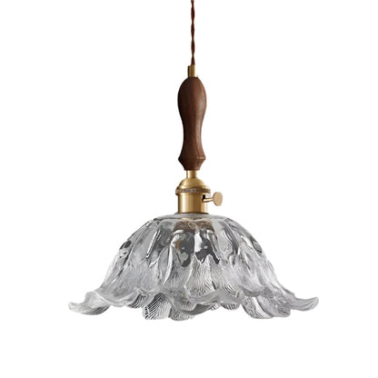 Fransk retro blomformad glaspendel i koppar med justerbar höjd 150 cm