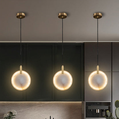 Modern LED pendellampa i naturlig marmor och mässing för sovrum matsal hall