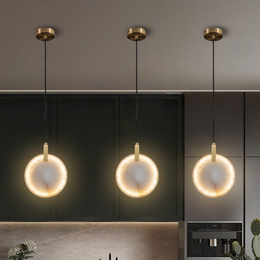 Modern LED pendellampa i naturlig marmor och mässing för sovrum matsal hall