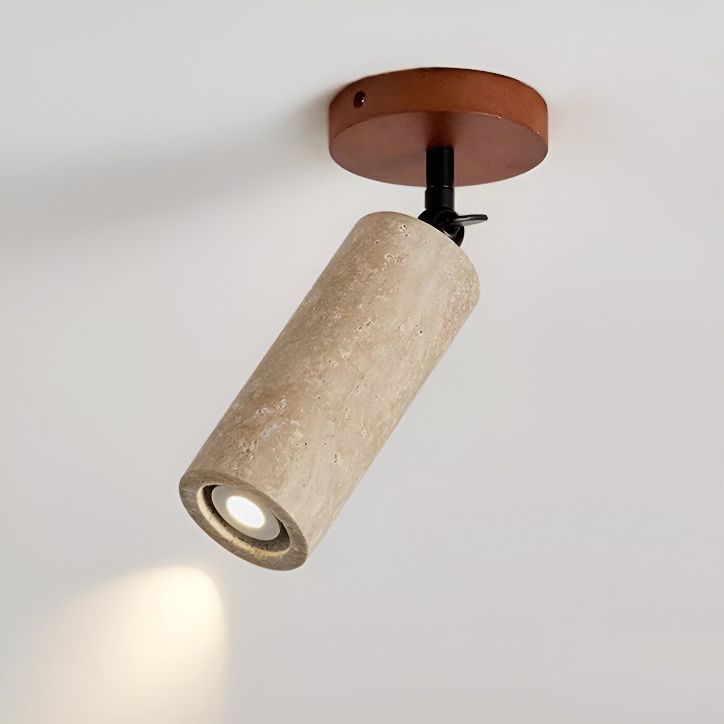Justerbar Vägglampa i Travertin och Trä – Retro LED Lampa med Naturlig Design för Vägg eller Tak