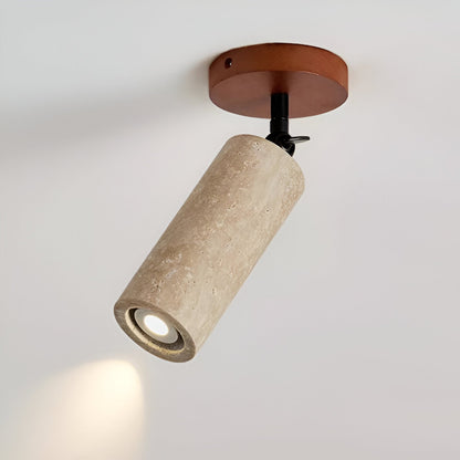 Justerbar Vägglampa i Travertin och Trä – Retro LED Lampa med Naturlig Design för Vägg eller Tak