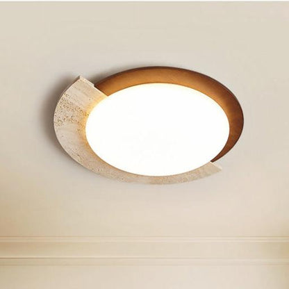 Modern Geometrisk LED Taklampa i Trä och Marmor – Retro Plafond för Inomhusbelysning