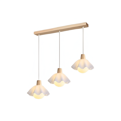 Nordisk pendellampa i trä med blomformad design och LED för matsal sovrum och vardagsrum