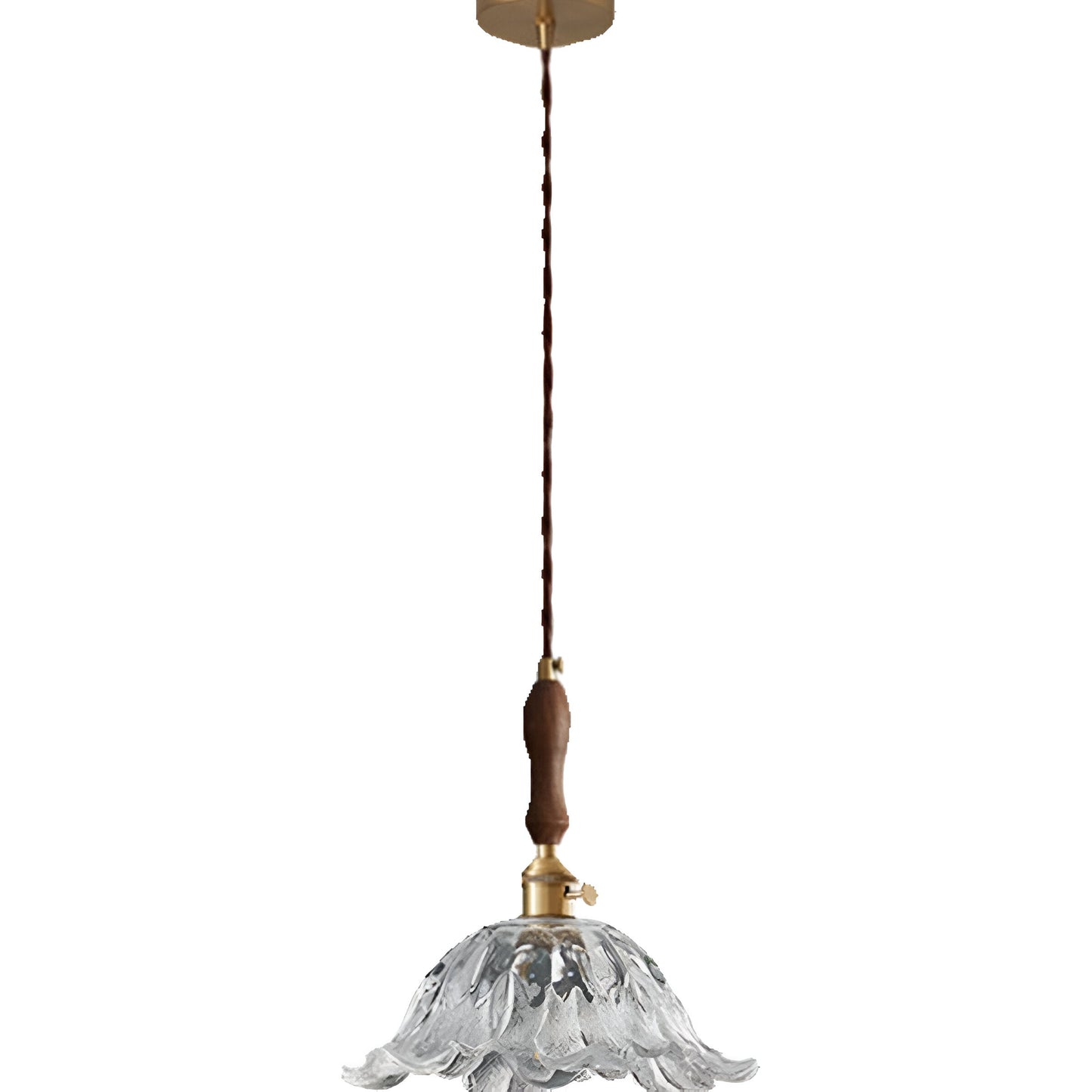 Fransk retro blomformad glaspendel i koppar med justerbar höjd 150 cm