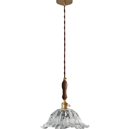Fransk retro blomformad glaspendel i koppar med justerbar höjd 150 cm