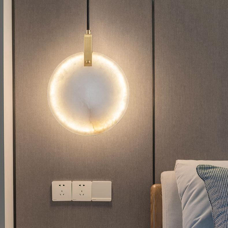 Modern LED pendellampa i naturlig marmor och mässing för sovrum matsal hall