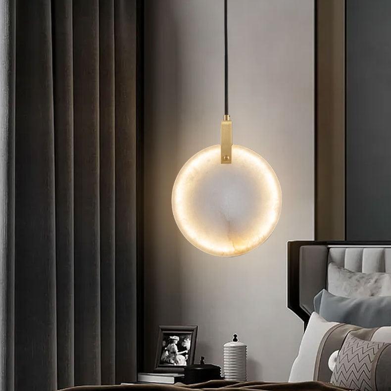 Modern LED pendellampa i naturlig marmor och mässing för sovrum matsal hall