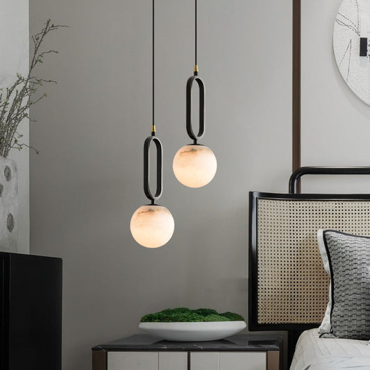 Alabaster pendellampa i oval ringdesign med dimbar LED för matsal vardagsrum och sovrum