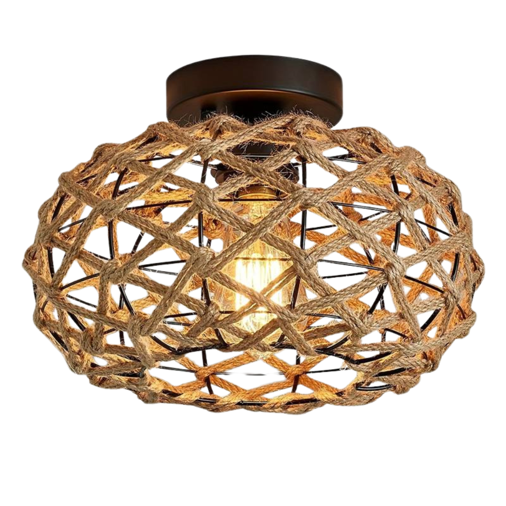 Bohemisk taklampa i rotting och hampa – handgjord plafond i naturlig boho-stil
