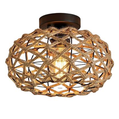 Bohemisk taklampa i rotting och hampa – handgjord plafond i naturlig boho-stil