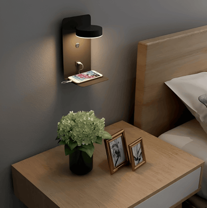 1 st Väggmonterad LED sänglampa med hylla USB laddning och dimbart ljus