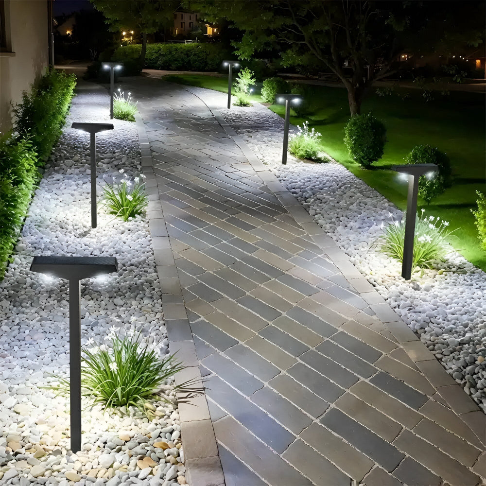 4-pack Solcellsdriven trädgårdslampa med T-formad design för gångvägar uteplats och uppfart