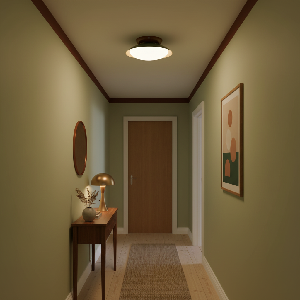 Modern taklampa i metall med retrodesign – LED plafond i mid-century stil för vardagsrum, sovrum och hall