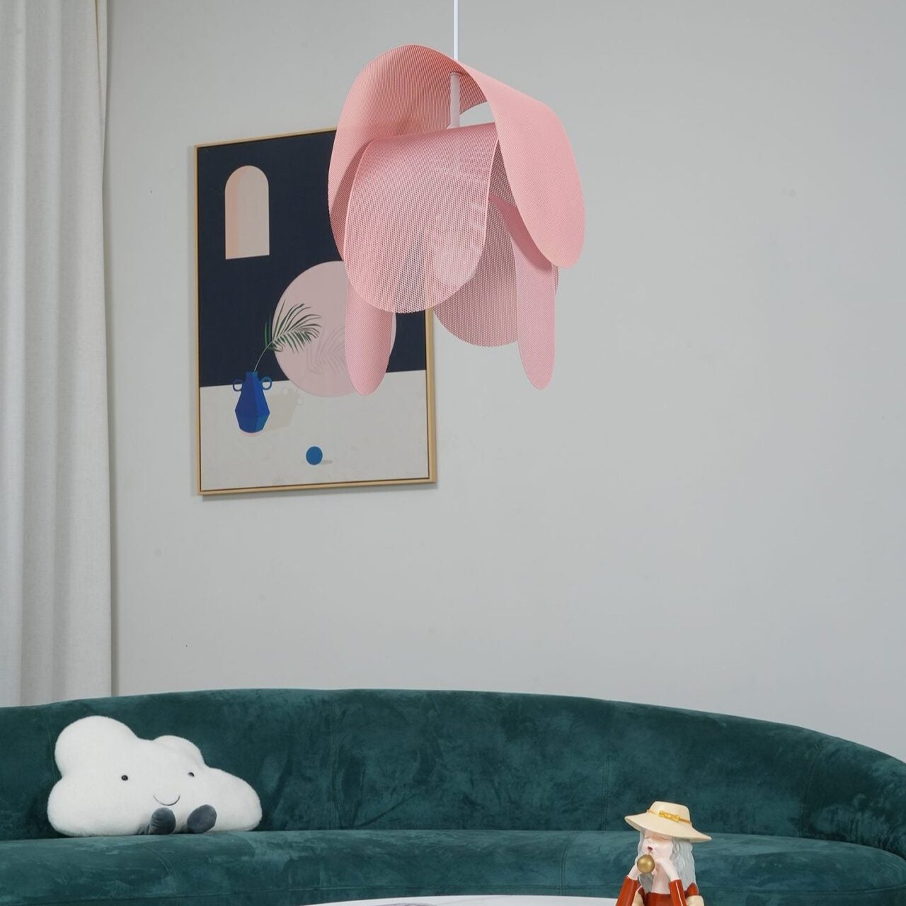 Modern perforerad metallpendel i rosa för kök matsal vardagsrum och sovrum