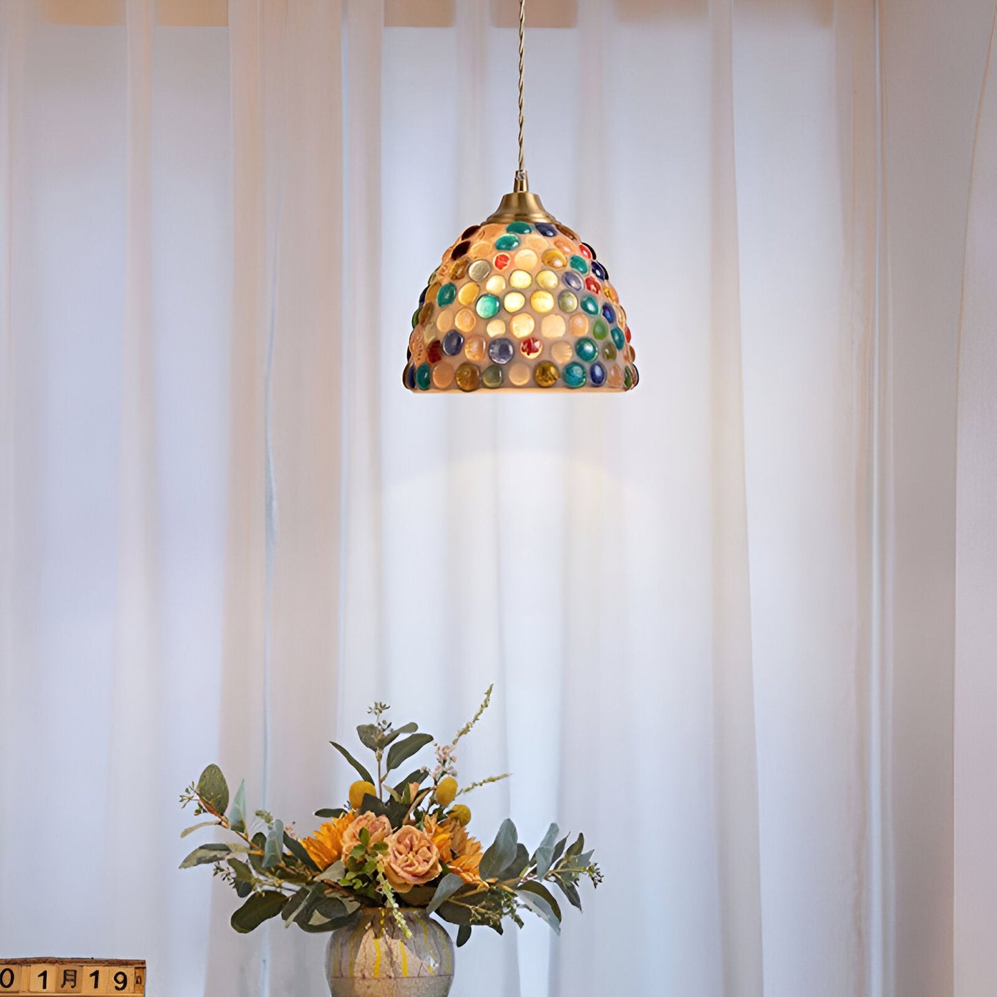 Färgglad mosaikpendel i glas för restaurang, sovrum och japansk inredning