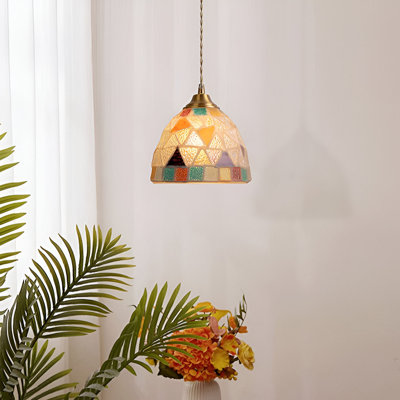 Färgglad mosaikpendel i glas för restaurang, sovrum och japansk inredning