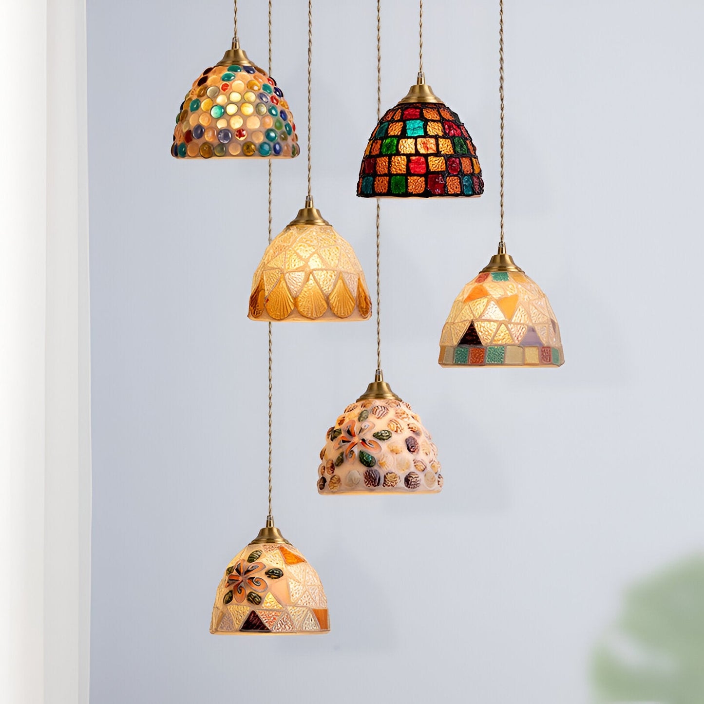 Färgglad mosaikpendel i glas för restaurang, sovrum och japansk inredning