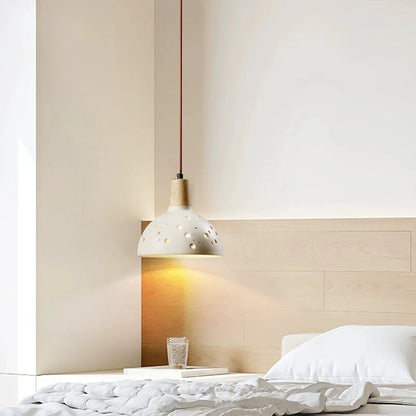 Modern rund cementtaklampa med trädetalj och LED för kök sovrum vardagsrum