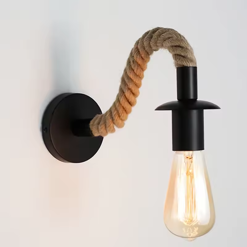 Noster | Vägglampa i järn med hamparep och rustik design för hemmet