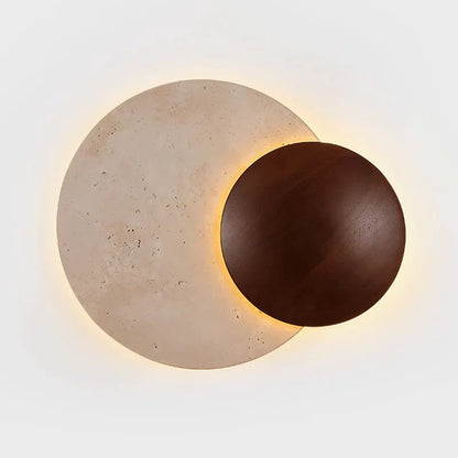 Rund vägglampa i naturlig sten med vintage Art Déco-design