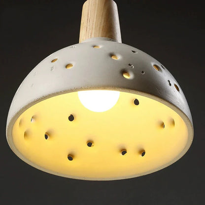 Modern rund cementtaklampa med trädetalj och LED för kök sovrum vardagsrum