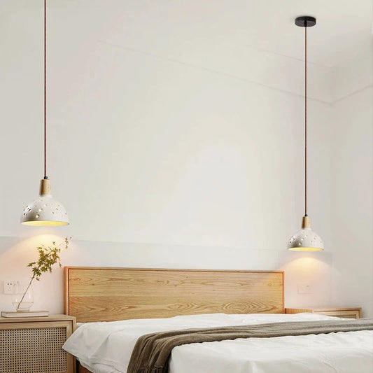 Modern rund cementtaklampa med trädetalj och LED för kök sovrum vardagsrum