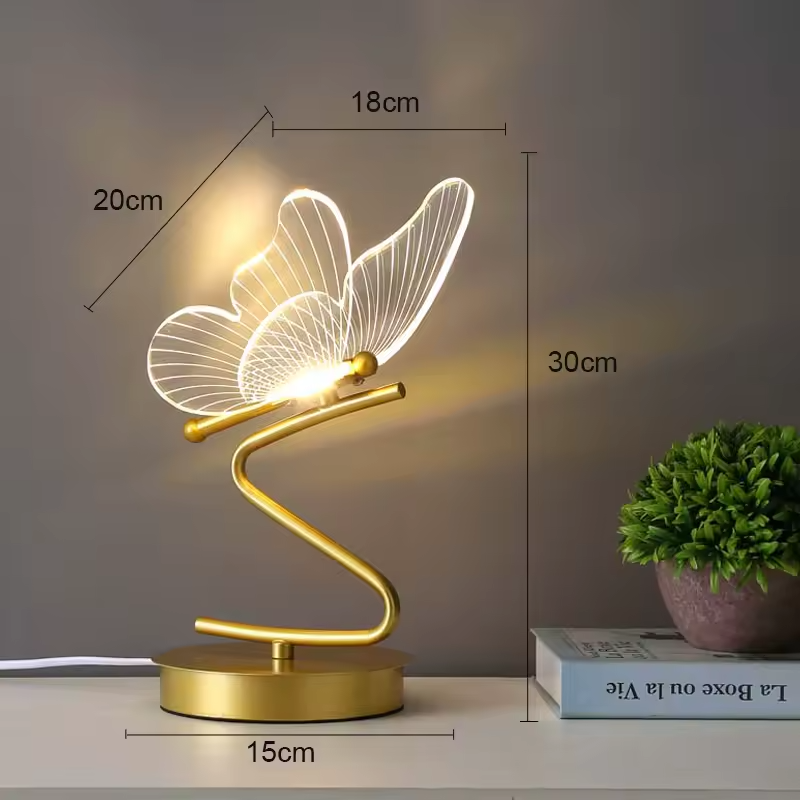 Auri | Fjärilsinspirerad bordslampa med LED-ljus och praktisk knappströmbrytare