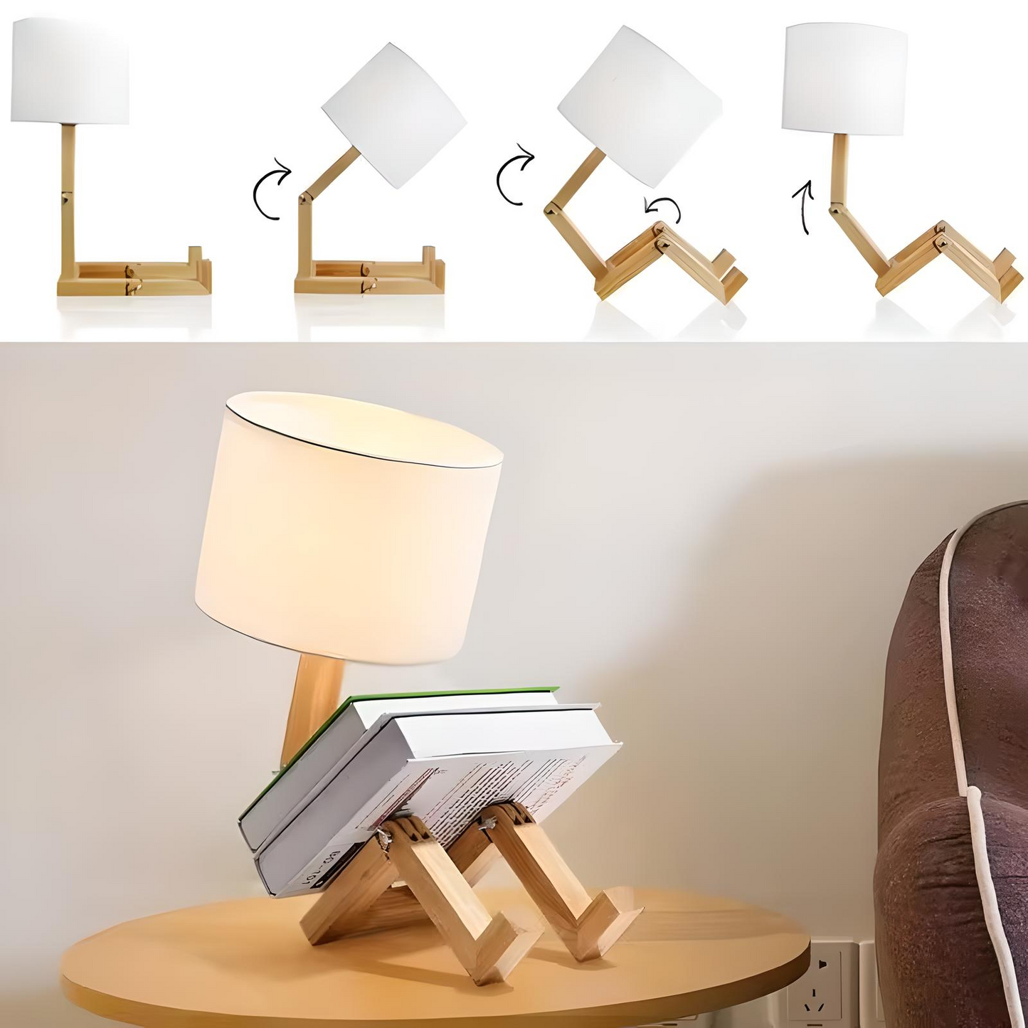 Mello | Bordslampa i trä med tygskärm och stilren design för heminredning