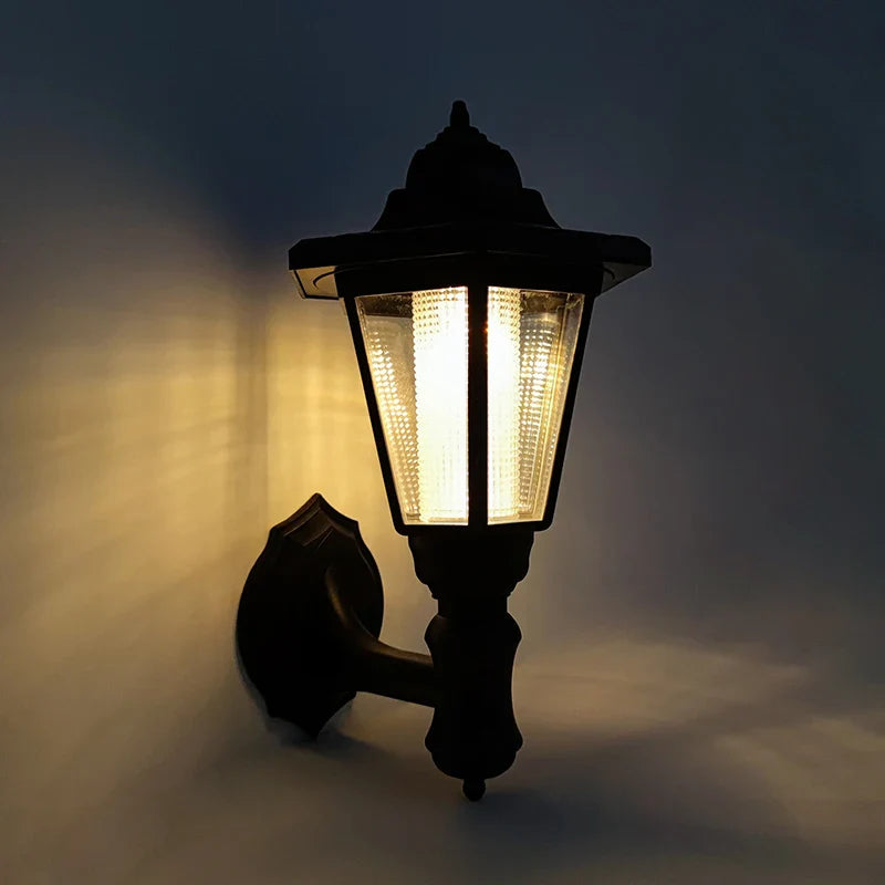 Retro solcellsdriven vägglampa IP65 med hexagonal design för trädgård och fasad