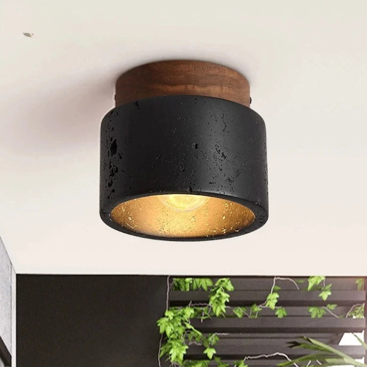 Travertin LED-Taklampa – Modern Ytmonterad Spotlight i Svart Sten med E27 LED