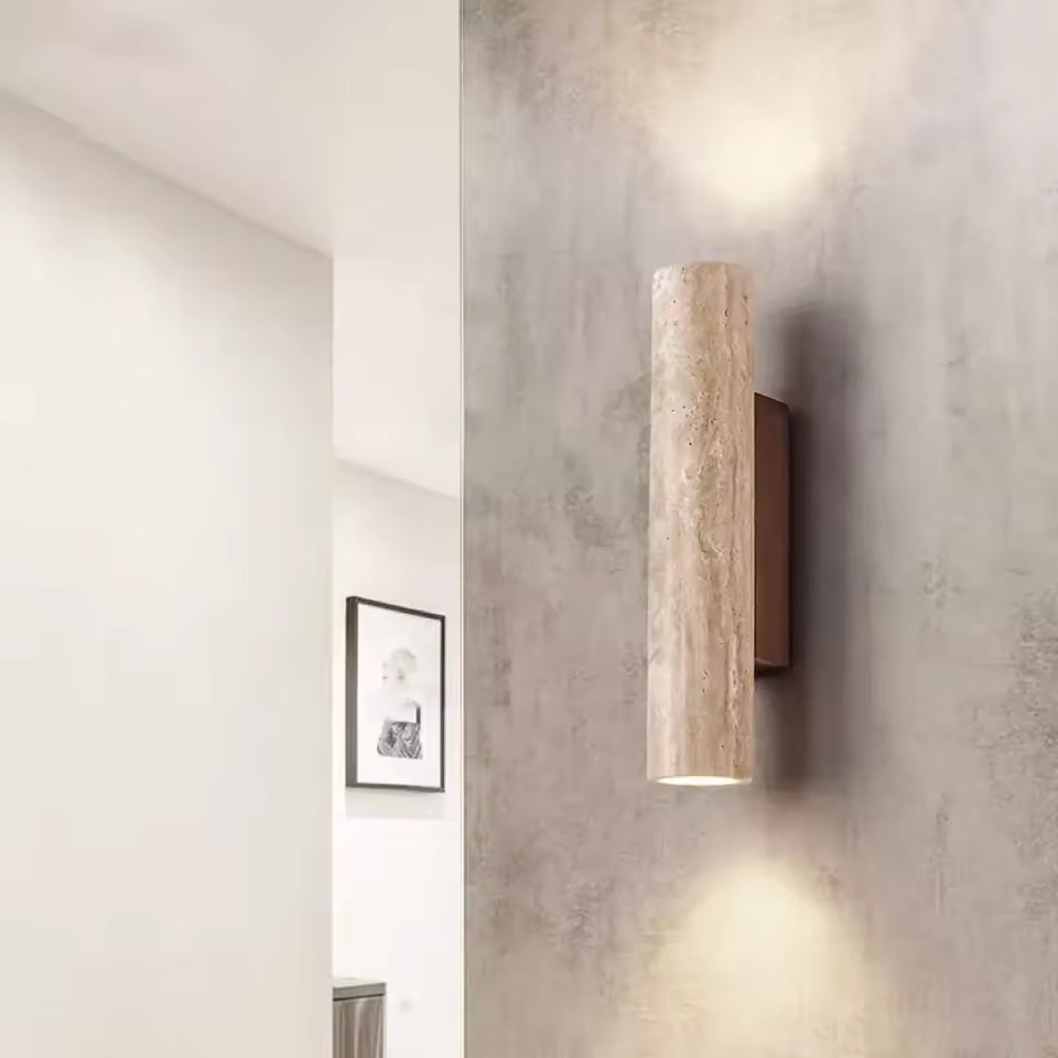 Travertino | Vägglampa i natursten med LED och E27 glödlampa för sovrum och vardagsrum