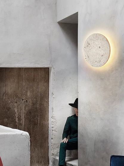 Rund vägglampa i natursten med varm LED-belysning för sovrum och vardagsrum