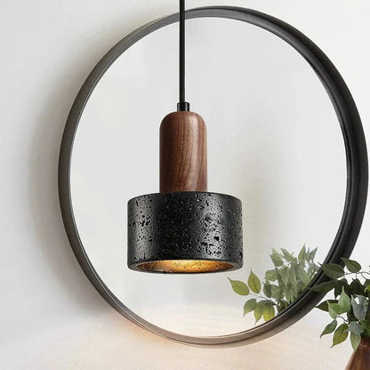 Minimalistisk nordisk stenhänglampa i lava-look med trädetalj