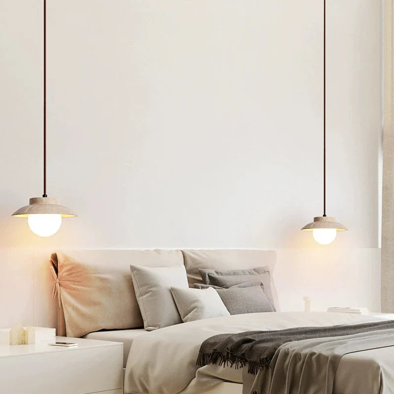 Elegant nordisk pendellampa i natursten med LED för sovrum och vardagsrum
