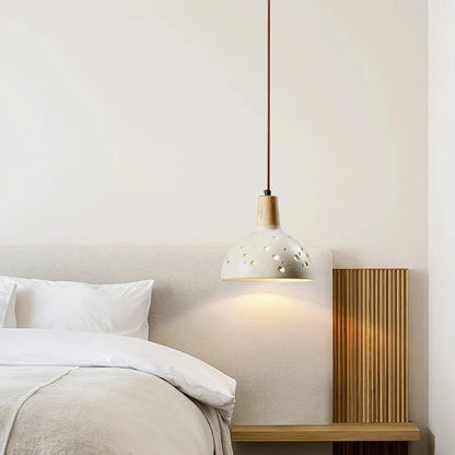 Modern rund cementtaklampa med trädetalj och LED för kök sovrum vardagsrum
