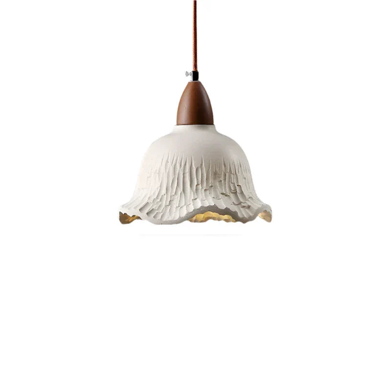 Krämfärgad retro LED takpendel i blomform med cementfinish