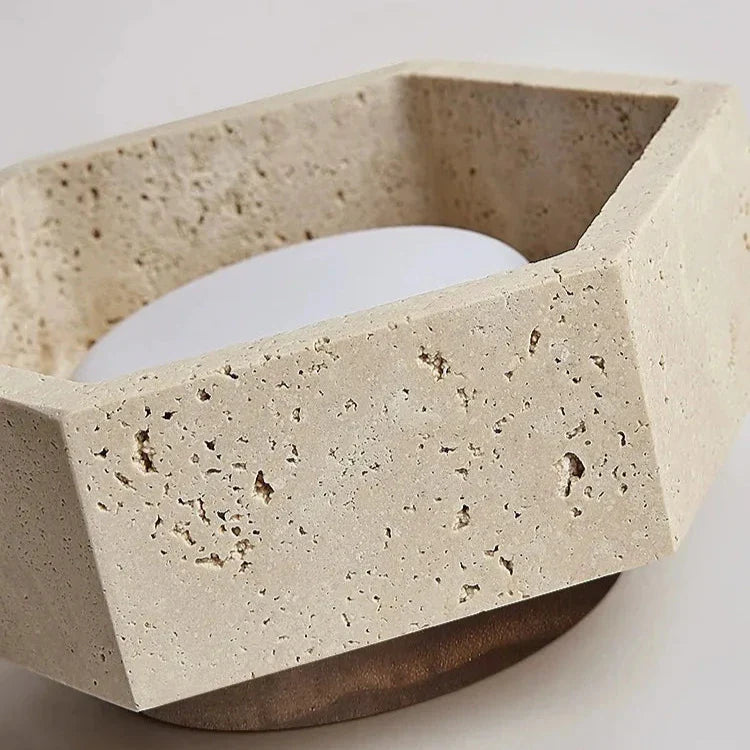 Travertin taklampa i LED – modern plafond i stenstil med wabi-sabi design