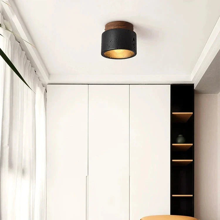 Travertin LED-Taklampa – Modern Ytmonterad Spotlight i Svart Sten med E27 LED