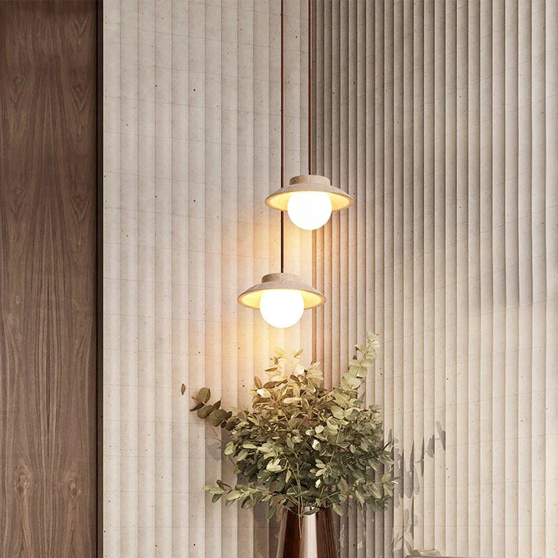 Elegant nordisk pendellampa i natursten med LED för sovrum och vardagsrum