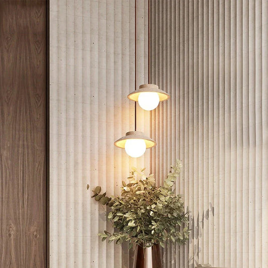 Elegant nordisk pendellampa i natursten med LED för sovrum och vardagsrum