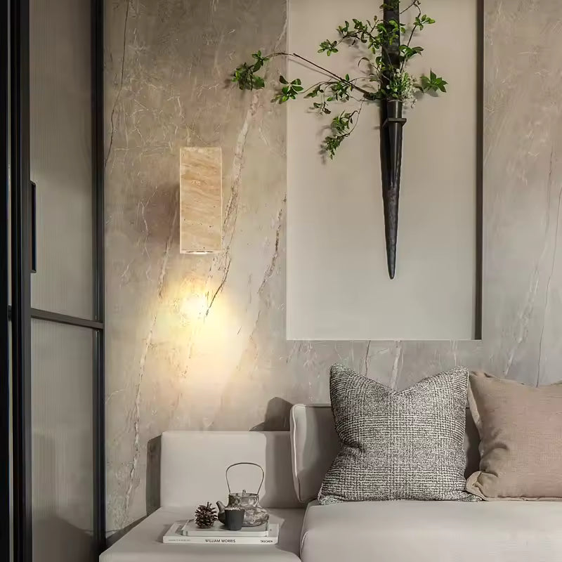 Travertino | Vägglampa i natursten med LED och E27 glödlampa för sovrum och vardagsrum