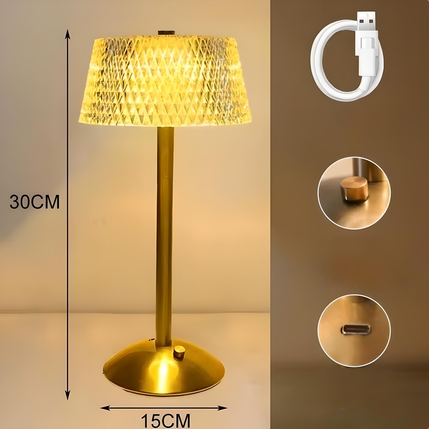 Elindra | Kristall bordslampa med dimbart LED-ljus och smidig touchkontroll