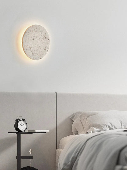 Rund vägglampa i natursten med varm LED-belysning för sovrum och vardagsrum