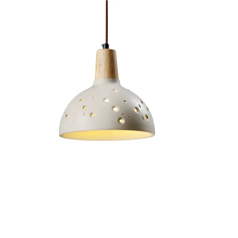 Modern rund cementtaklampa med trädetalj och LED för kök sovrum vardagsrum